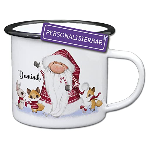 Feenstaub Emaille Tasse Kinder personalisiert, Weihnachtstasse, Emailletasse personalisiert mit Weihnachtswichtel, Becher mit Namen das Geschenk zum Nikolaus oder Adventskalender von Feenstaub
