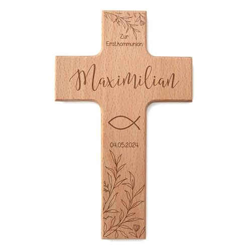 Feenstaub Erstkommunion Kreuz, personalisiertes Holzkreuz zur Kommunion, Konfirmation, Firmung, Kommunionkreuze mit Namen, graviertes Buchenholz, Kinderkreuz, Kommunionsgeschenke Symbol von Feenstaub