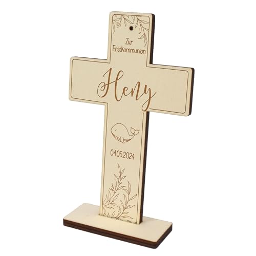 Feenstaub Erstkommunion Kreuz, personalisiertes Holzkreuz zur Kommunion, Konfirmation, Firmung, Kommunionkreuze mit Namen, graviertes Pappelholz, Kinderkreuz, Kommunionsgeschenke Symbol von Feenstaub