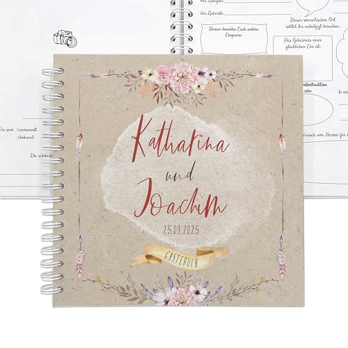 FEENSTAUB Gästebuch Hochzeit mit Fragen zum Ausfüllen, Hochzeitsgästebuch personalisiert, Hochzeit Gästebuch, Boho, personalisiertes Hochzeitsbuch Vorgedruckte Fragen für Gäste, Gästealbum von Feenstaub