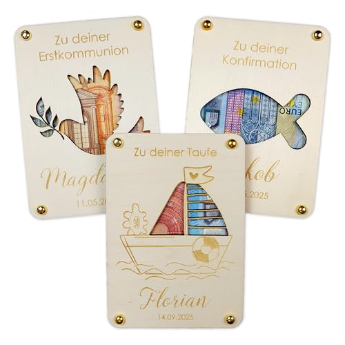Feenstaub Geldgeschenk Wunscherfüller personalisiert, Geldkuvert für Kinder, Geldverpackung Geschenk zur Kommunion, Verpackung für Geldgeschenke zur Taufe, Geldgeschenk verpacken, Holzkarte graviert von Feenstaub