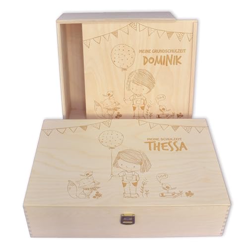 Feenstaub Holzbox mit Deckel, personalisierte Erinnerungskiste Schulzeit, Geschenkbox Einschulung, mit Namen gravierte Erinnerungsbox, Holzkiste, Geschenk zum Schulanfang, Box Schulkind von Feenstaub