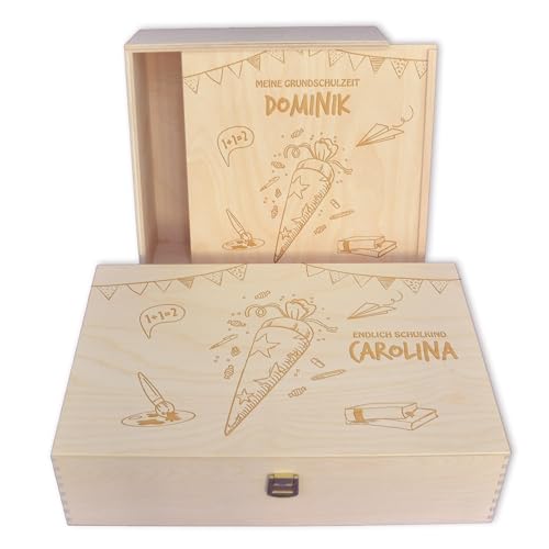Feenstaub Holzbox mit Deckel, personalisierte Erinnerungskiste Schulzeit, Geschenkbox Einschulung, mit Namen gravierte Erinnerungsbox, Holzkiste, Geschenk zum Schulanfang, Box Schultüte von Feenstaub