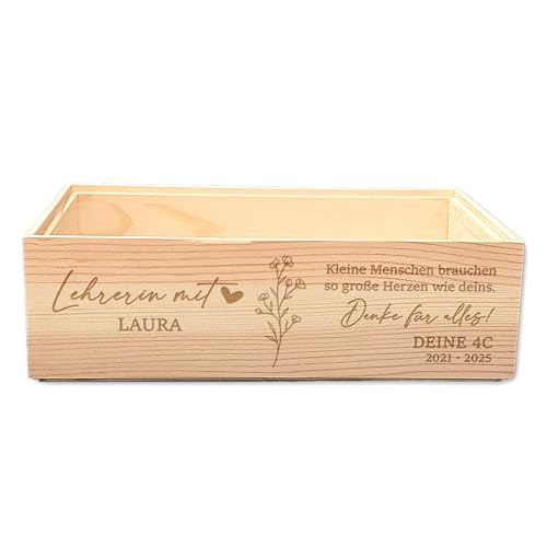 Feenstaub Holzkiste graviert, personalisierte Holzbox für Lehrerin, Geschenkkorb Schulschluss Erzieherin Geschenk, Lehrer Abschiedsgeschenk, Tischbox Organizer für den Schreibtisch, Lehrerin mit Herz von Feenstaub
