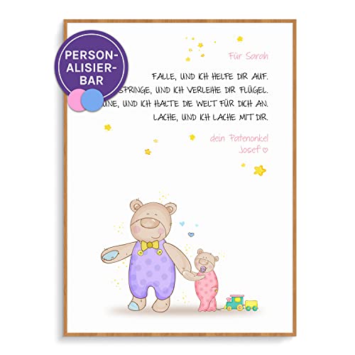 Feenstaub Patenbrief Taufbrief Bärenpaar, Patenbrief für Patenkind mit Spruch, personalisierbare Taufurkunde Taufspruch, Patenurkunde, Taufgeschenk personalisiert, Taufe Geschenk von Feenstaub