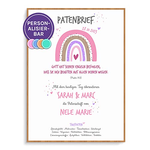 Feenstaub Patenbrief Taufbrief Rainbow, Patenbrief für Patenkind, personalisierbare Taufurkunde, Patenurkunde, Taufgeschenk personalisiert, Geschenk Geburt, Taufe Geschenk Regenbogen von Feenstaub