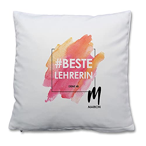 Feenstaub Personalisiertes Geschenk für Lehrer, Abschiedsgeschenk Grundschule, Beste Lehrerin Kissenbezug 40x40 mit Name, Geschenk zum Schulschluss, Abschied, personalisiertes Kissen, Polster von Feenstaub