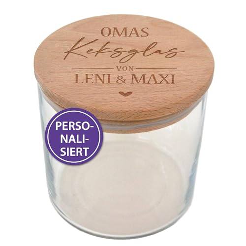 Feenstaub Personalisiertes Vorratsglas mit graviertem Deckel, Keksdose, Aufbewahrungsglas mit Holzdeckel luftdicht, dekorativer Vorratsbehälter, Süßigkeitenglas, Keksglas von Feenstaub