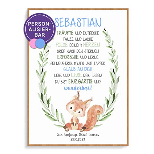 Feenstaub Patenbrief Taufbrief Fuchs, Patenbrief für Patenkind mit Spruch, personalisierbare Taufurkunde, Patenurkunde, Taufgeschenk personalisiert, Geschenk Geburt, Taufe Geschenk von Feenstaub