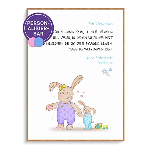 Feenstaub Patenbrief Taufbrief Hasenpaar, Patenbrief für Patenkind mit Spruch, personalisierbare Taufurkunde Taufspruch, Patenurkunde, Taufgeschenk personalisiert, Geschenk Geburt von Feenstaub