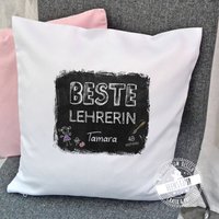 Abschiedsgeschenk Für Lehrer, Kissen Mit Namen Personalisiert, Beste Lehrerin, Kissenhülle Kissenbezug 40x40, 4. Klasse Grundschule Ende von FeenstaubHandmade