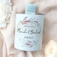 Personalisierbare Spardose Hochzeit | Keramik Sparbüchse Mit Namen Des Brautpaars Individuelles Hochzeitsgeschenk Geldverpackung Blätter von FeenstaubHandmade