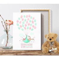 Geschenk Zur Taufe Oder Geburt, Fingerabdruckbild, Taufbaum Für Fingerabdrücke, Taufbild Als Gästebuch Taufe, Taufpate Babyhase von FeenstaubHandmade