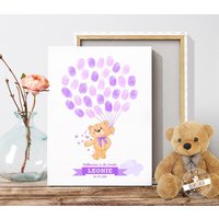 Geschenk Zur Taufe Und Geburt, Fingerabdruckbild, Taufbaum Für Fingerabdrücke, Taufbild Gästebuch Taufe, Taufpate Bär Ballons von FeenstaubHandmade