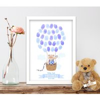 Geschenk Zur Taufe Und Geburt, Fingerabdruckbild, Taufbaum Für Fingerabdrücke, Taufbild Gästebuch Taufe, Taufpate Ballon Bär von FeenstaubHandmade