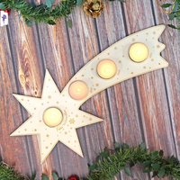 Teelichthalter Weihnachtsstern Für 4 Teelichter, Sternenschweif Kerzenhalter, Adventgesteck Aus Holz, Alternativer Adventskranz von FeenstaubHandmade