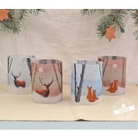 Teelichthülle Für Weihnachten, Lichthülle 4Er Set Teelicht Windlicht, Weihnachtsdeko Mit Hirsch & Füchsen Als Tischdeko, Winterdeko von FeenstaubHandmade