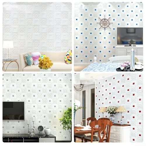 10 x 3D-Schaumstoffplatten für Wanddekoration, Ziegel-Design für Zuhause, perfekt für Küchen (weiß mit gold) von Feeshoppher