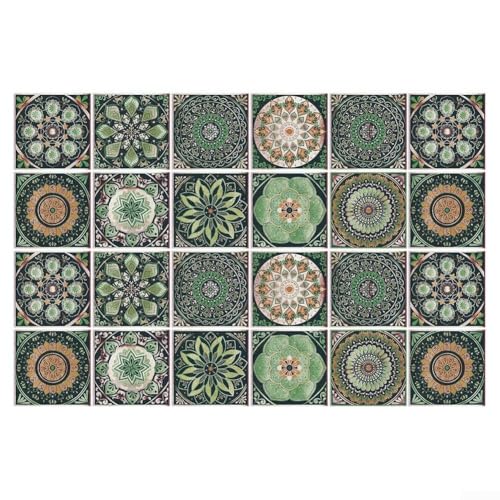 24 Stück PVC-Wandaufkleber für Heimdekoration, grünes Mandala-Design, Selbstkunst-Aufkleber für Küche, Badezimmer und mehr (20 cm) von Feeshoppher