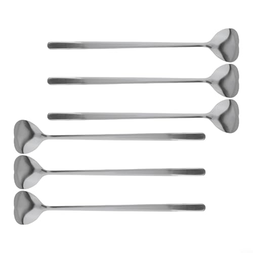 6 Edelstahl-Löffel mit herzförmigen Köpfen zum Servieren von Kaffee, Eis und Tee, leicht zu reinigen (Silber) von Feeshoppher