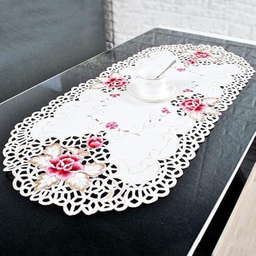 Atemberaubende florale bestickte Spitzen-Tischmatte in ovaler Form, verbessert Ihre Veranstaltungsatmosphäre von Feeshoppher
