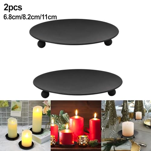 Dekorativer Stumpenkerzenhalter, schwarze Eisenplatte, geeignet für Stumpenkerzen, 2er-Set (11 cm) von Feeshoppher
