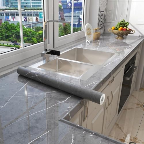 Dekorfolie mit realistischem Marmor-Design, perfekt für stilvolle Küchenwände (60 cm x 3 m) von Feeshoppher