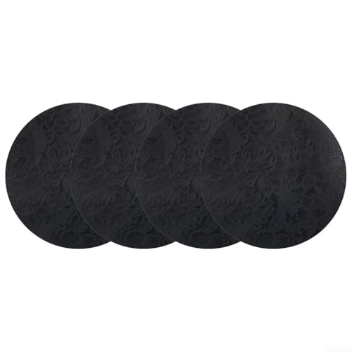 Doppelseitige, runde Platzsets, 4 Stück, hitzebeständig und wasserdicht, für Esstischdekoration (schwarz) von Feeshoppher