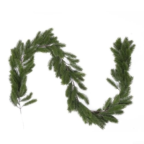 Feeshoppher 200 cm künstliche Weihnachtsgirlande mit verschlüsseltem Rattan-Imitat, grüne Seide, tannenähnliche Tannennadel-Dekoration für Ferienhaus, Garten, Türrahmen, Treppengeländer von Feeshoppher