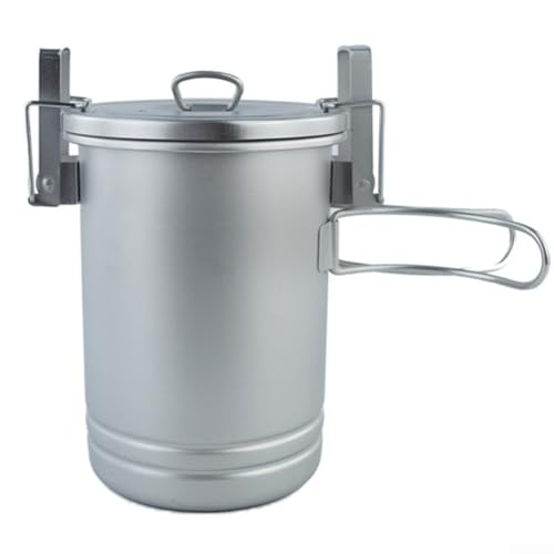 Feeshoppher Camping-Kochtopf mit 3 Etagen aus Edelstahl mit Dampfgarer, Reiskochereinsatz, faltbarer Griff, tragbares Outdoor-Kochgeschirr-Set, 1750 ml Fassungsvermögen (ohne Aufbewahrungstasche) von Feeshoppher