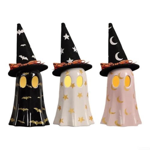 Feeshoppher Halloween-Figuren aus Kunstharz, 3 Stück, Halloween-Figuren mit Hexenhüten, 16 x 7 x 7 cm, Kunstharz-Ornamente, Halloween-Dekorationen für gruselige Heimdekoration, Kaminregal von Feeshoppher