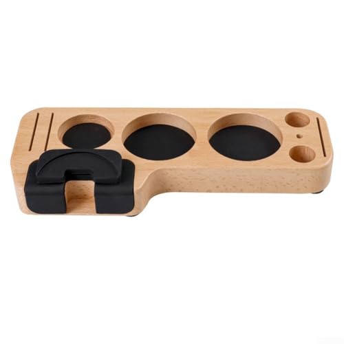 Feeshoppher Kaffeestampfer Halter Espresso Kaffee Werkzeug Halter Holz Siebträger Halter Tamper Stand 5 in 1 Espresso Stopfstation für 51 53 58 mm Espressomaschinen Zubehör (Buchenholz) von Feeshoppher