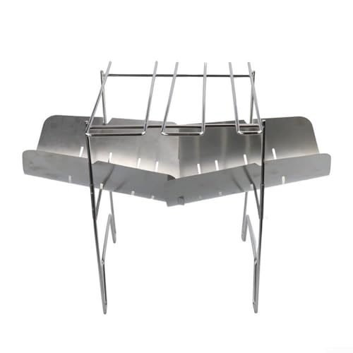Feeshoppher Kompakter Edelstahl-Grill-Herd, Outdoor-Camping, abnehmbares Holzkohlegrill-Set mit 3 Spießen, Aufbewahrungstasche für Picknick, Reisen (A) von Feeshoppher