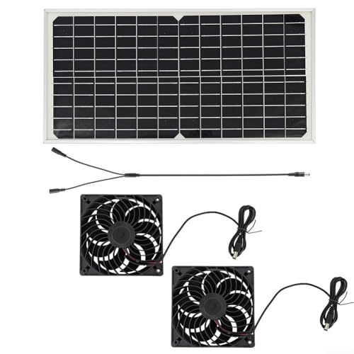 Feeshoppher Solarventilator-Set, 20 W, monokristallines Panel mit zwei wasserdichten Ventilatoren, hohe Geschwindigkeit, 3200 U/min, IP67 bewertet, für Gewächshaus, Schuppen, Hühnerstall Feeshoppher Solarventilator-Set, 20 W, monokristallines Panel mit zwei wasserdichten Ventilatoren, hohe Geschwindigkeit, 3200 U/min, IP67 bewertet, für Gewächshaus, Schuppen, Hühnerstall von Feeshoppher