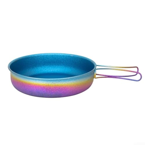 Feeshoppher Titan Camping Bratpfanne 180 mm Ultraleichter Klappgriff Kochgeschirr TC4 Legierung Outdoor Kochen Pfanne Antihaft Tragbare Pfanne für Wandern Rucksackreisen (blau) von Feeshoppher