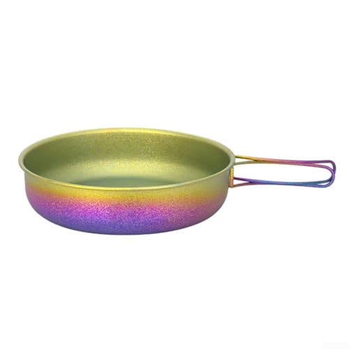 Feeshoppher Titan Camping Bratpfanne 180 mm Ultraleichter Klappgriff Kochgeschirr TC4 Legierung Outdoor Kochen Pfanne Antihaft Tragbare Pfanne für Wandern Rucksackreisen (bunt) von Feeshoppher