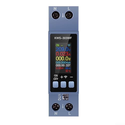 Feeshoppher Track Current Voltage Meter Digital AC Power Meter Single Phase Din Rail Energy Monitor LCD Display 40A Voltage Current Frequency Power Factor Meter with WiFi Remote Control(KWS-303) von Feeshoppher