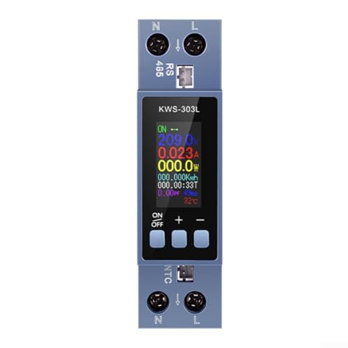 Feeshoppher Track Current Voltage Meter Digital AC Power Meter Single Phase Din Rail Energy Monitor LCD Display 40A Voltage Current Frequency Power Factor Meter with WiFi Remote Control(KWS-303L) von Feeshoppher