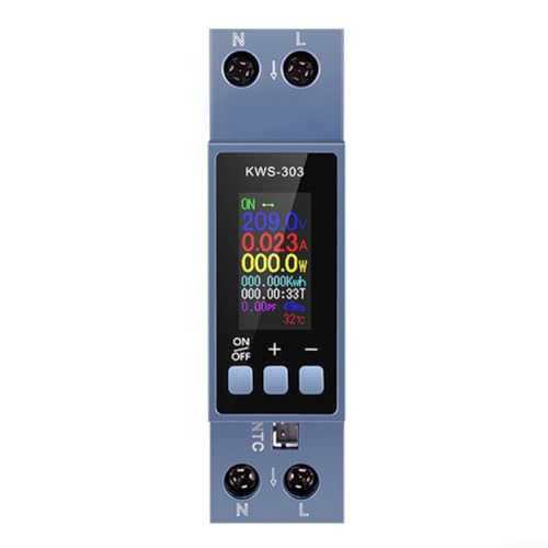 Feeshoppher Track Current Voltage Meter Digital AC Power Meter Single Phase Din Rail Energy Monitor LCD Display 40A Voltage Current Frequency Power Factor Meter with WiFi Remote Control(KWS-303WF) von Feeshoppher