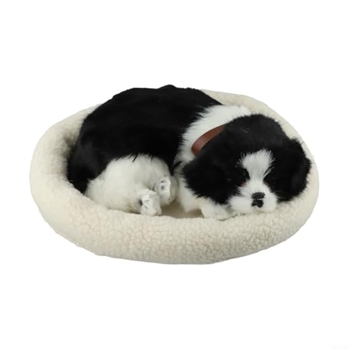 Feeshoppher Weiches Plüsch-Hundespielzeug, realistisch, schlafend, Stofftierpuppe mit Matte, niedliches Simulations-Hunde-Plüschmodell, Dekoration für Zuhause, Büro, Schlafzimmer, Ornament (HundB) von Feeshoppher