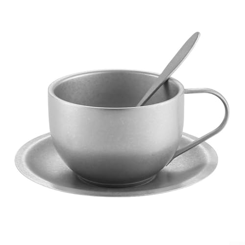 Isoliertes Edelstahl-Kaffeetassen-Set mit doppelwandigem Design, komplett mit passendem Löffel und Matte (180 ml) von Feeshoppher