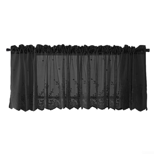 Küchengardine aus Spitze mit Stangentaschen-Design, weiche Textur für Wohnzimmer oder Schlafzimmer (schwarz) von Feeshoppher