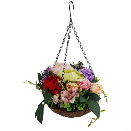 Kunstvoll gearbeiteter künstlicher Hängekorb mit Blumen für dauerhafte Schönheit (E) von Feeshoppher