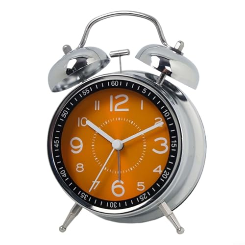 Moderner Metallwecker mit klassischer Doppelglocken-Funktionalität, sorgt für ruhige Morgen ohne Tickgeräusche (Orange) von Feeshoppher