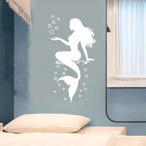 Schöner Meerjungfrauen-Wandaufkleber, um Ihren Raum zu verwandeln, wasserdichtes Design für verschiedene Räume in Ihrem Zuhause, mit einfacher Entfernung (57 x 30 weiß) von Feeshoppher