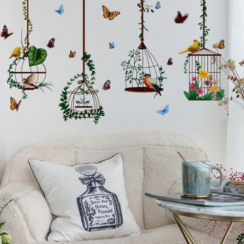 Stilvolle Vogelkäfig-Pflanzen-Wandaufkleber für Kinderzimmer und Kinderzimmer, Dekor-Aufkleber von Feeshoppher