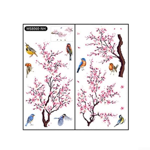 Wandaufkleber mit Pfirsichblüte und Vogel für eine lebendige Wohnatmosphäre von Feeshoppher