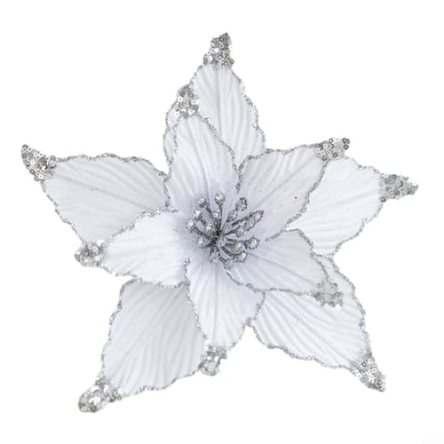 Wunderschön gearbeitete Glitzer-Weihnachtsstern-Blume für Weihnachtsbaum-Dekoration, 25 cm, Weiß Wunderschön gearbeitete Glitzer-Weihnachtsstern-Blume für Weihnachtsbaum-Dekoration, 25 cm, Weiß von Feeshoppher