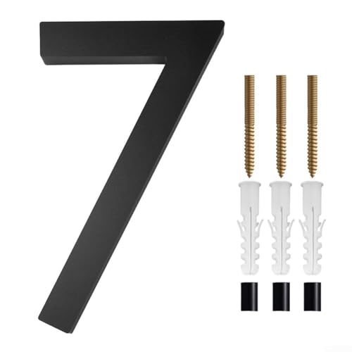 Zeitgenössisches 12,7 cm schwarzes Schattenschild schwimmende Hausnummer für Briefkasten (7) von Feeshoppher