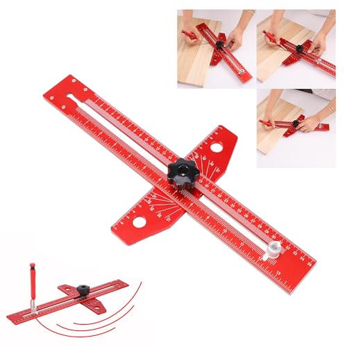 FEETE 350MM T-Square Lineal, einstellbare Aluminiumlegierung Scriber Zeichnung T-Lineal für Schreinerei Messung Holzbearbeitung, Präzisionslinie Zeichnung Hilfe Lineal mit Winkeleinstellung Skala(Rot) von Feete